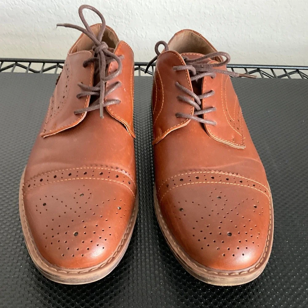 Nunn Bush Mens Comfort Gel Brown Brogue Cap Toe Oxford Dress Shoes 10M